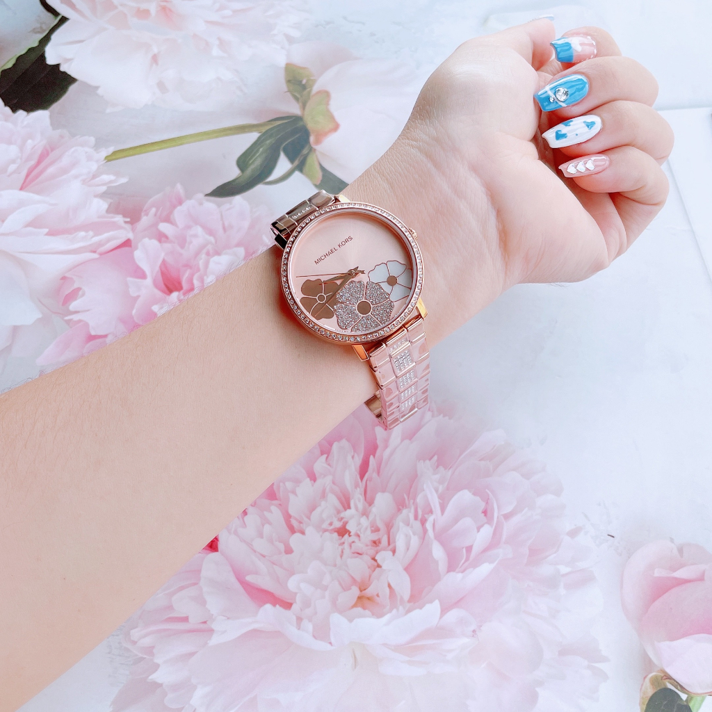 Đồng Hồ Nữ Michael Kors MK3865 Màu Vàng Hồng Mặt Hoa Size 38mm
