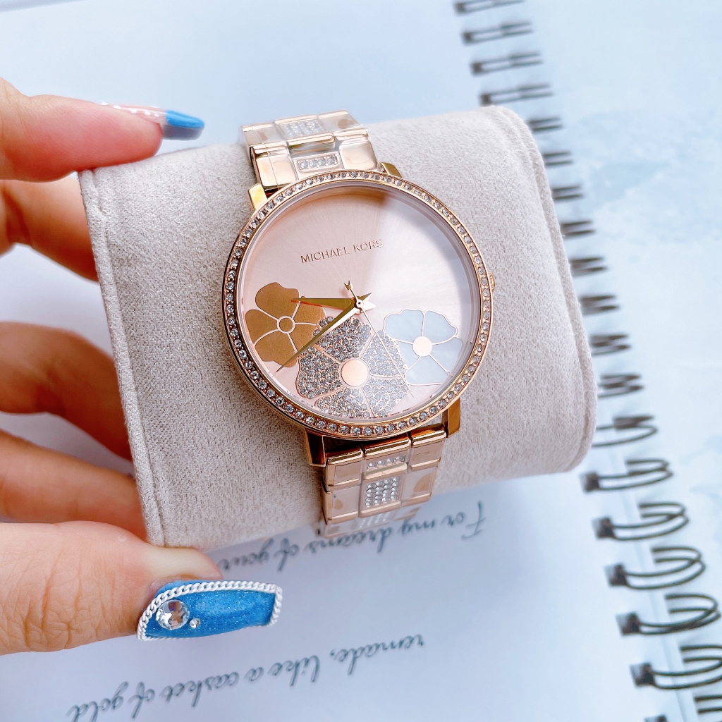Đồng Hồ Nữ Michael Kors MK3865 Màu Vàng Hồng Mặt Hoa Size 38mm