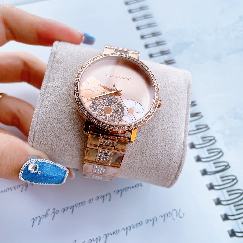 Đồng Hồ Nữ Michael Kors MK3865 Màu Vàng Hồng Mặt Hoa Size 38mm