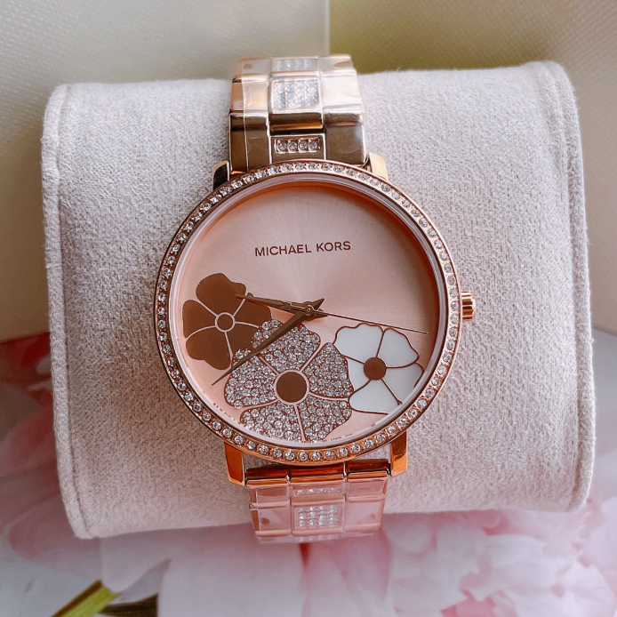 Đồng Hồ Nữ Michael Kors MK3865 Màu Vàng Hồng Mặt Hoa Size 38mm