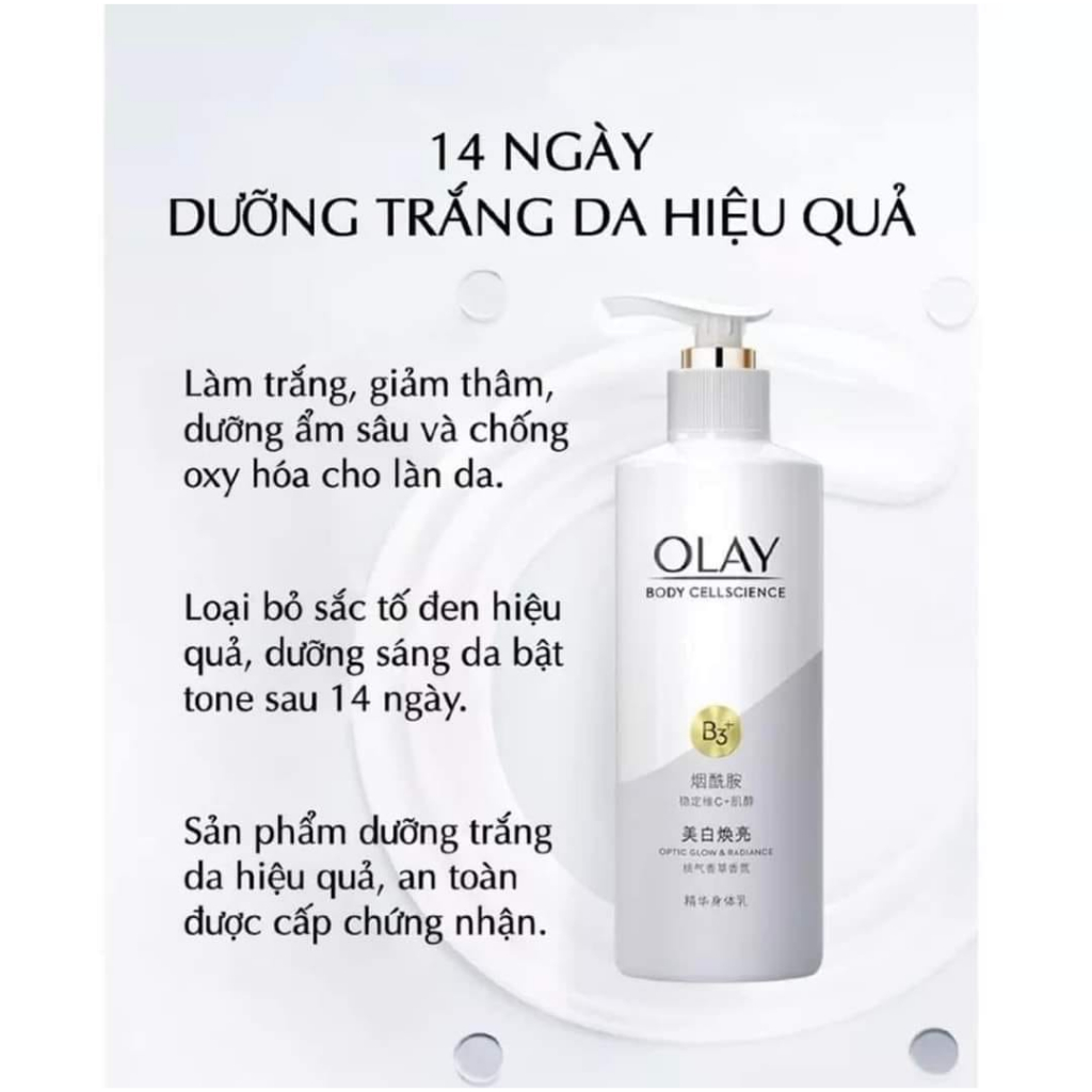 Dưỡng thể Olay Body Cellscience B3+ Optic Glow Radiance & Brightening siêu trắng sáng da
