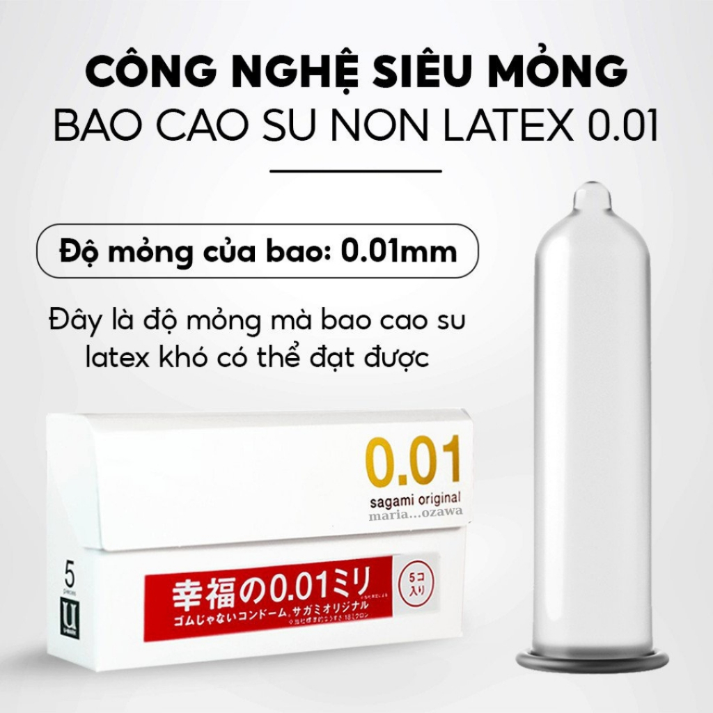 Bao cao su Sagami 0,01mm siêu mỏng nhập khẩu chính hãng Nhật Bản kéo dài thời gian Hộp 5 Chiếc