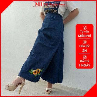 Váy Quần Chống Nắng Cho Nữ Vải Jean Dày Dặn Có Túi Thêu Hoa Hướng Dương Mỹ Huyền Store