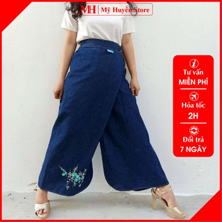Quần Váy Chống Nắng Nữ Vải Jean Dày Có Nút Bấm Chân Thêu Hoa Thạch Thảo Mỹ Huyền Store
