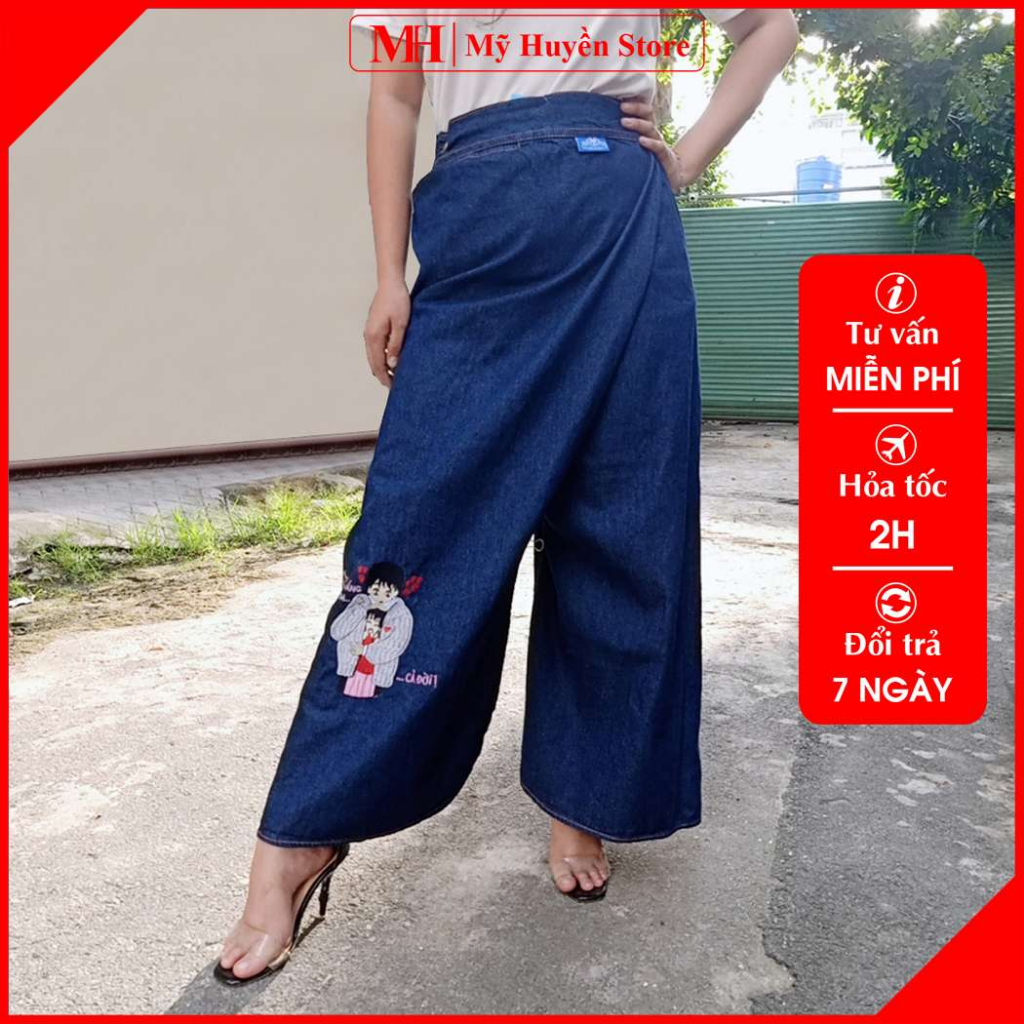 Váy Chống Nắng Dạng Quần Cao Cấp Nữ Vải Jean Dày Dặn Và Mềm Mại Thêu Hình Tình Yêu Mỹ Huyền Store