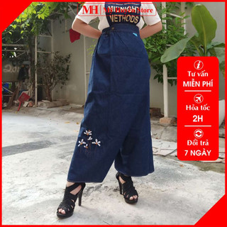 Quần Váy Chống Nắng Jean Cao Cấp Có Nút Bấm Chân Thêu Hoa Cánh Trắng Mỹ Huyền Store