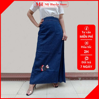 Váy Chống Nắng Jean Nữ Cao Cấp Vải Dày Mềm Có Nút Bấm Chắc Chắn Thêu Chuồn Chuồn Mỹ Huyền Store