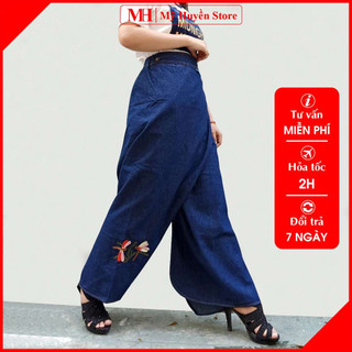 Váy Chống Nắng Dạng Quần Cao Cấp Vải Jean Dày Cho Nữ Thêu Chuồn Chuồn Mỹ Huyền Store