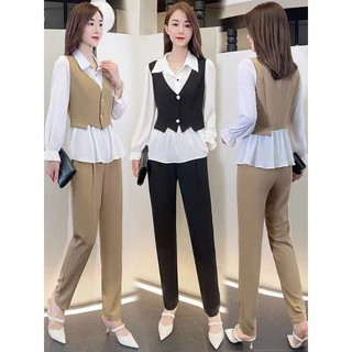 Set công sở phối voan cổ sơ mi 2 màu siêu xinh