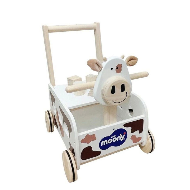 Xe tập đi, chòi chân, đồ chơi thả khối 3in1 gỗ cao cấp - Quà tặng Moony