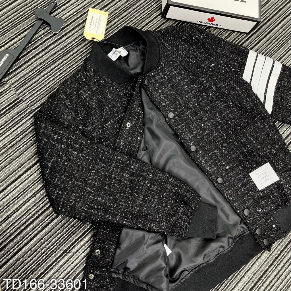 Áo Khoác sơ mi Thom chất liệu dạ kim tuyến form rộng, áo khoác Thome vạch tay trắng HOT nam nữ thời trang