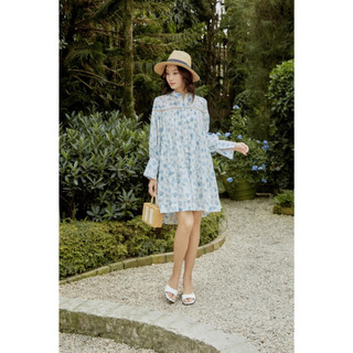Đầm sơmi nhún phối đăng - Everluxe