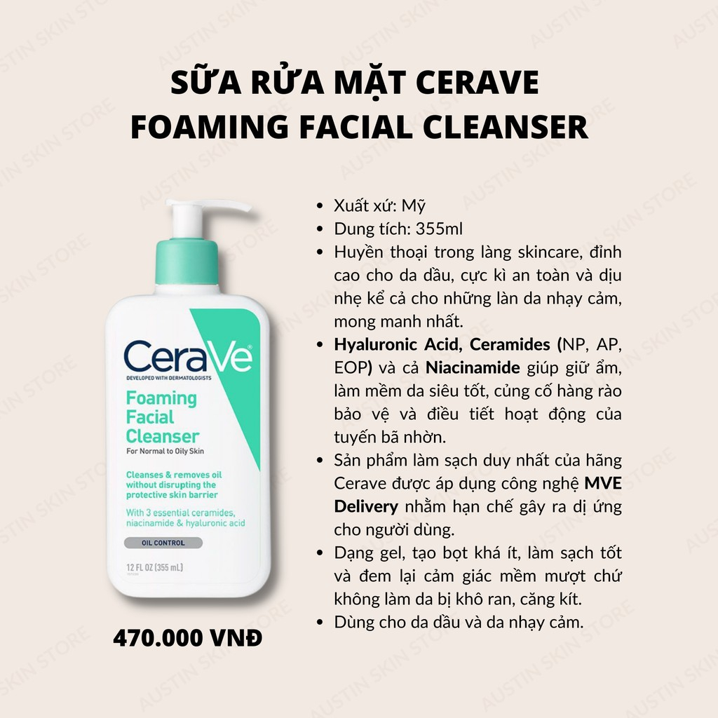 Sữa rửa mặt CERAVE , da dầu, da mụn, da khô, mọi loại da 236ml | BigBuy360 - bigbuy360.vn