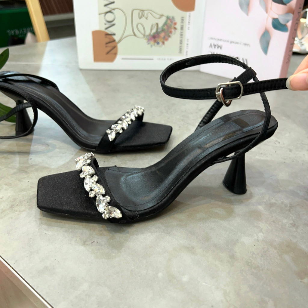 Giày Cao Gót Sandal Quai hậu khóa gài  - Giày Bánh Bèo mã Sandal Đá Khâu cao 5cm - 5p - 5 phân và 7cm 7P 7 Phân