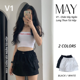 V1 - Chân Váy Ngắn Có Túi Hộp 2 Bên Chân Váy Có Quần Bảo Hộ Màu Đen / Trắng Dáng Chữ A Siêu Hot