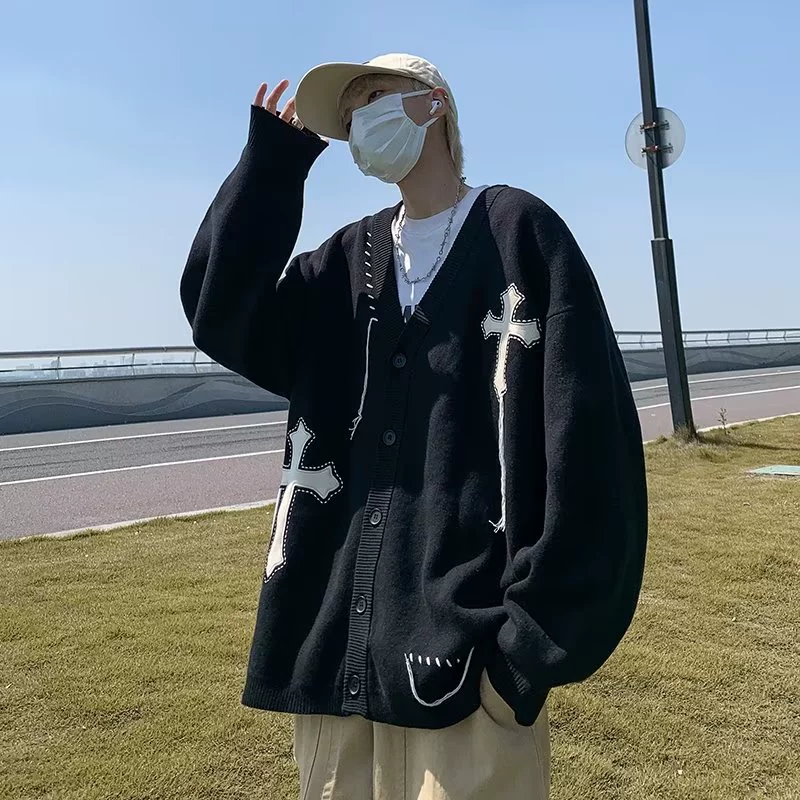 Áo Khoác Cardigan Len Chữ Thập Chrome, Unisex, Form Rộng, Dày Dặn, D427