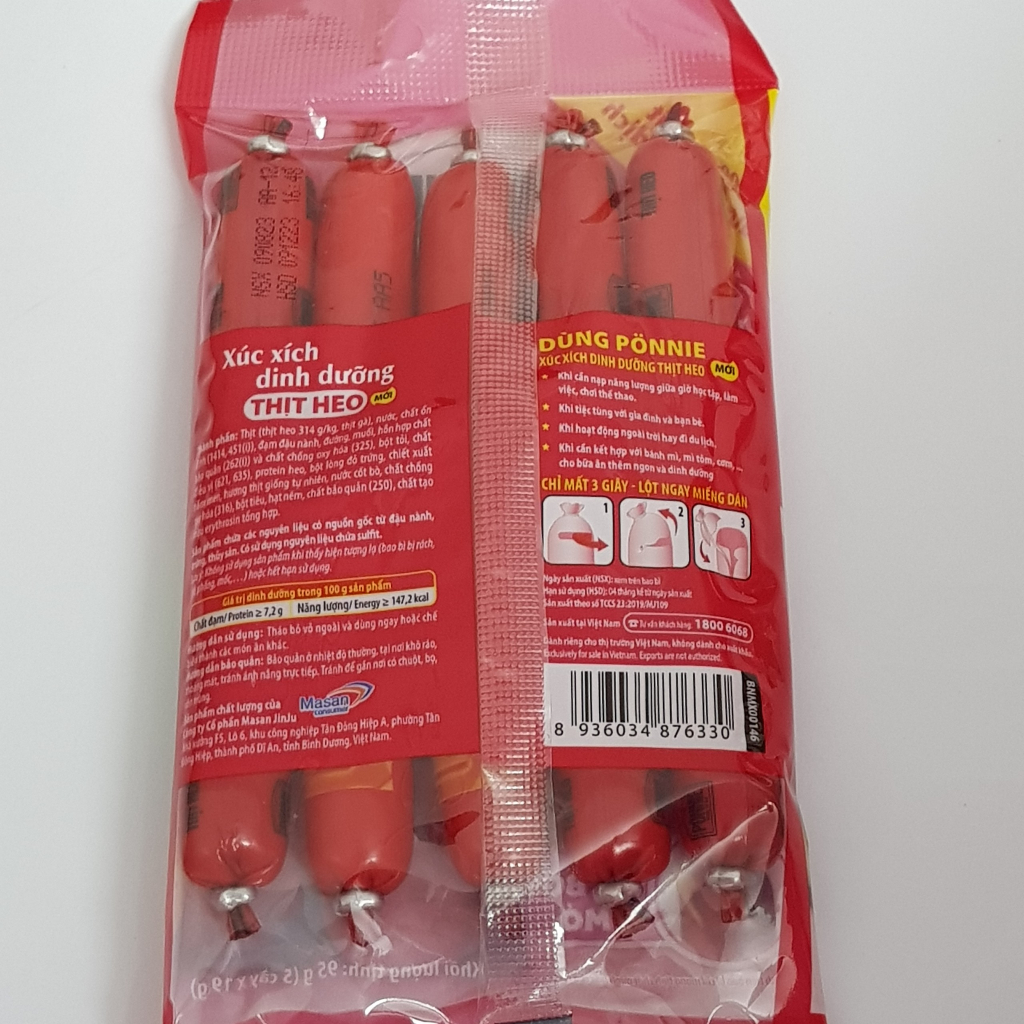 Xúc xích dinh dưỡng ăn liền Ponnie gói 5 cây vị bò/ heo