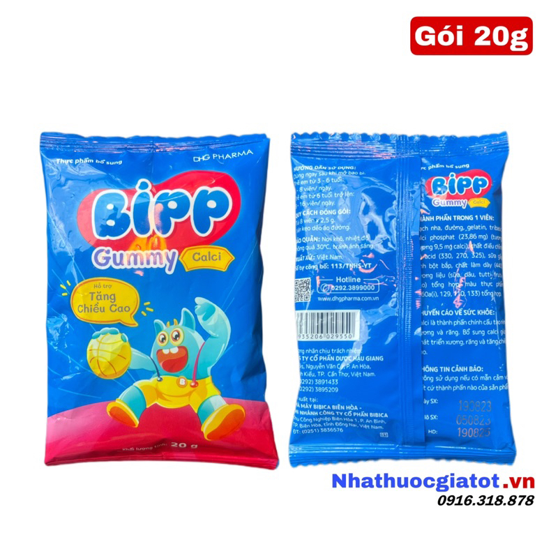 Kẹo Dẻo Bipp Gummy Calci DHG Pharma Hỗ Trợ Bổ Sung Canxi Cho Xương, Răng Chắc Khoẻ, Tăng Chiều Cao - Gói 8 Viên