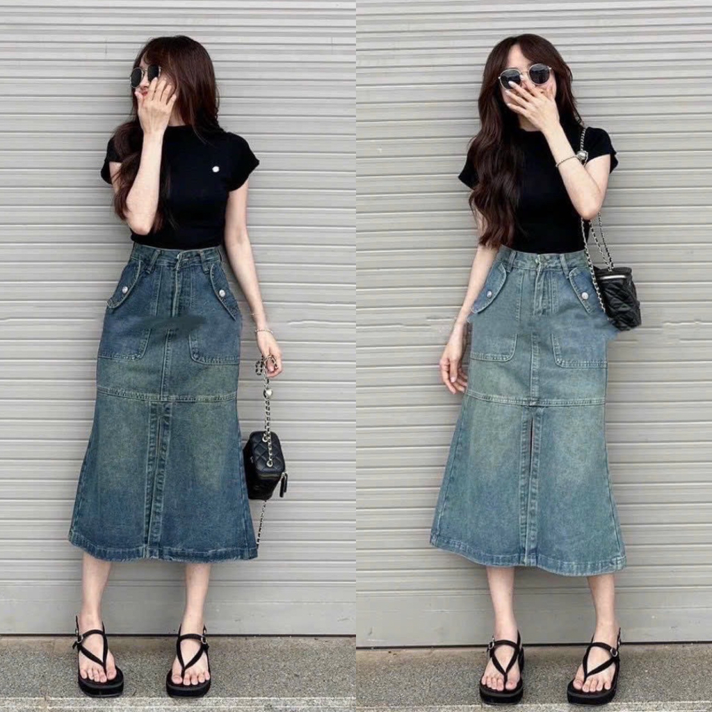 CHÂN VÁY JEANS ĐUÔI CÁ TRƠN BASIC
