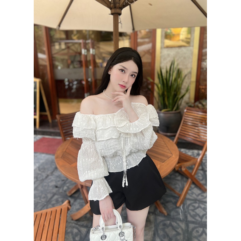 Áo trễ vai tay dài Claudia - Hàng thiết kế