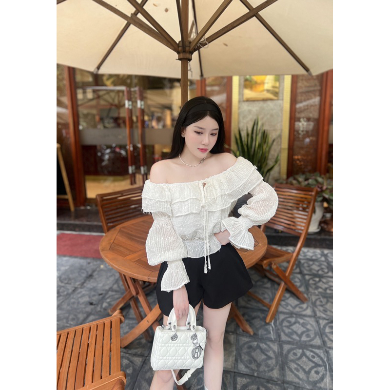 Áo trễ vai tay dài Claudia - Hàng thiết kế