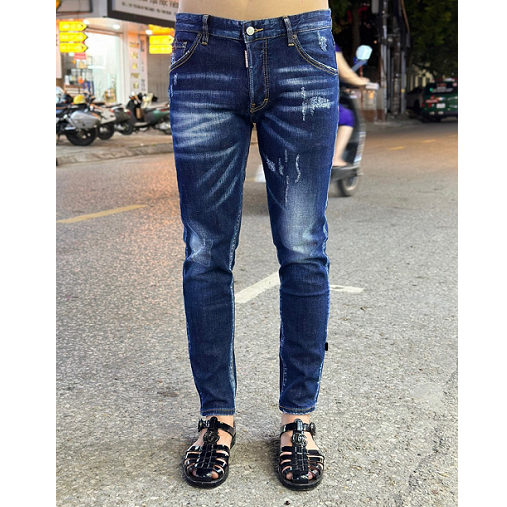 Quần Jean nam Dsq2 Biker Côn Quần Bò Nam Wash Xanh Kẻ Bạc Rách Xước Dập Chữ ICON Sau Đùi phong Cách Siêu Hottrend 2023