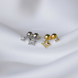 Khuyên tai bạc 925 mini - Ánh sao chốt bi vặn (giá 1 chiếc) - Nepherteti