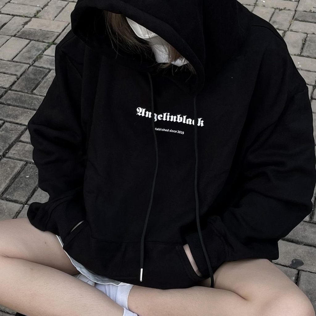 Áo hoodie unisex NELLY - MIR form rộng vải nỉ bông 380gsm all in black