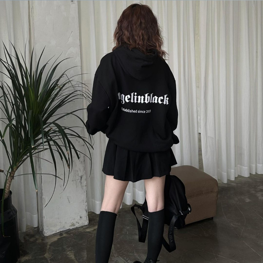 Áo hoodie unisex NELLY - MIR form rộng vải nỉ bông 380gsm all in black