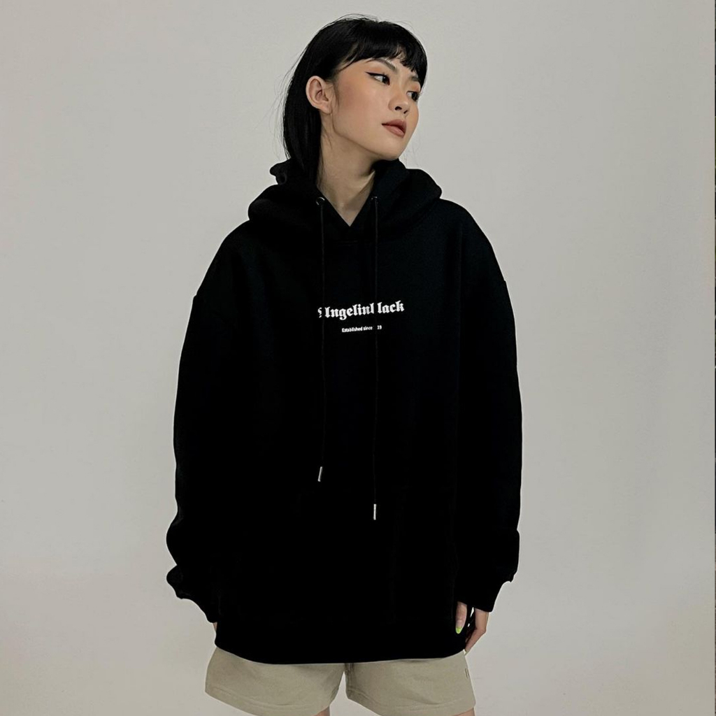 Áo hoodie unisex NELLY - MIR form rộng vải nỉ bông 380gsm all in black