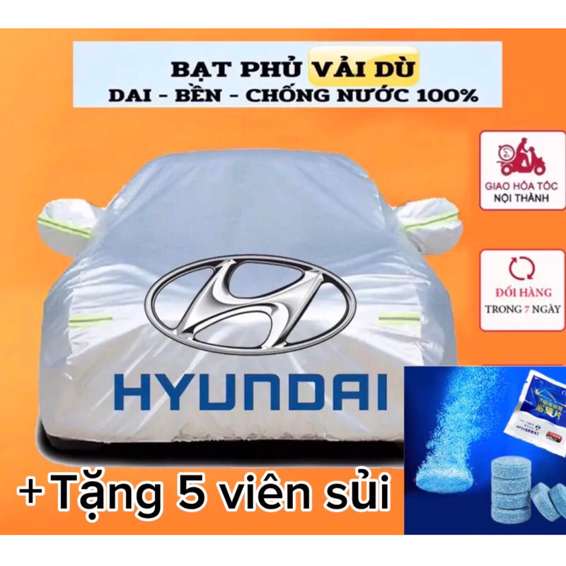 Bạt Phủ Ô Tô Vải Dù Hyundai I10, I20, I30, Accent, Santafe, Tucson, Ko