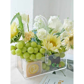 Hộp mica 2 ngăn đựng hoa và quả trái cây, hộp mika cắm hoa tươi, hoa sáp phong cách Hàn quốc. hộp mica cắm hoa