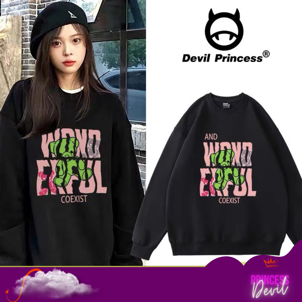 Áo nỉ đôi nam nữ dài tay mùa đông Deliz sweater cổ tròn dày ấm dáng dài mặc đôi siêu ấm Devil Princess