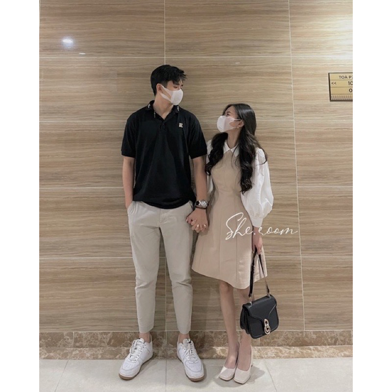 Váy kem mix tay sơmi của Sheroom