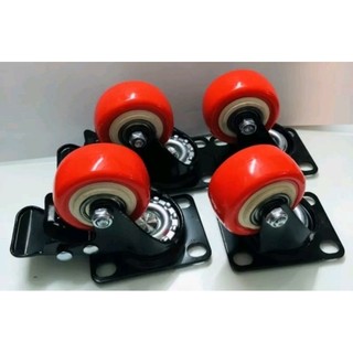 Combo bộ 4 bánh đỏ 5 phân, gồm 2 bánh xoay, 2 bánh khóa y hình