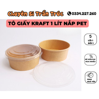 Combo 10 tô giấy kraft 1000ml nắp pet đựng bánh, tô giấy 1000ml , tô giấy dùng 1 lần