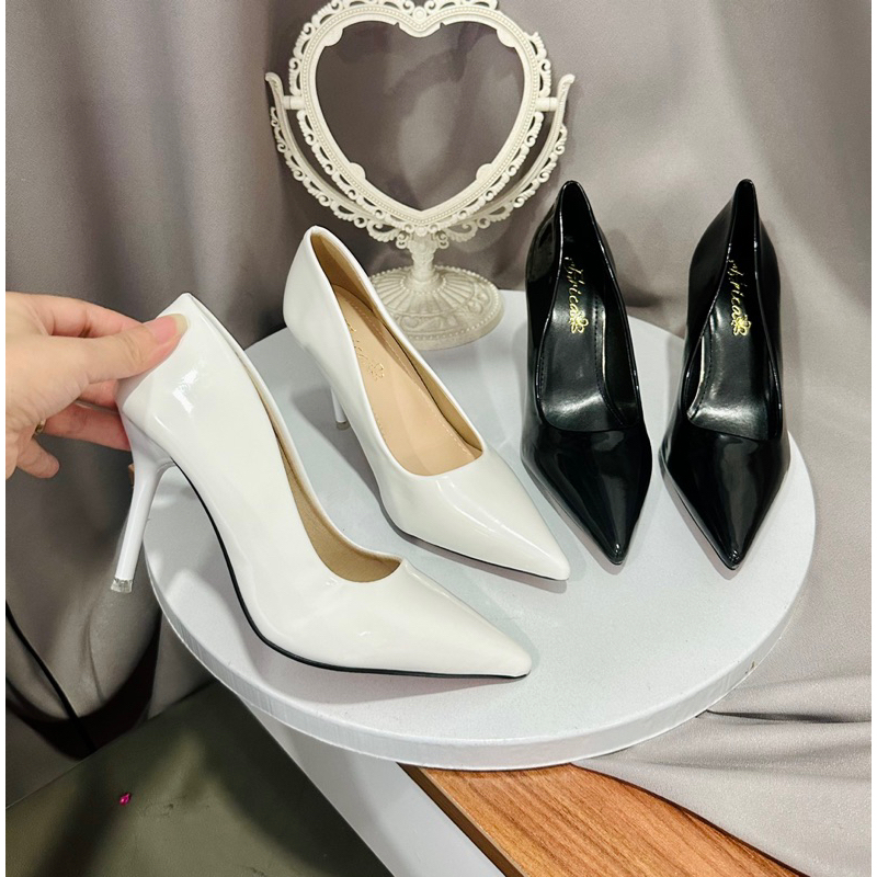 Giày cao gót nhọn da bóng 8p Lót đế đỏ - ND4-