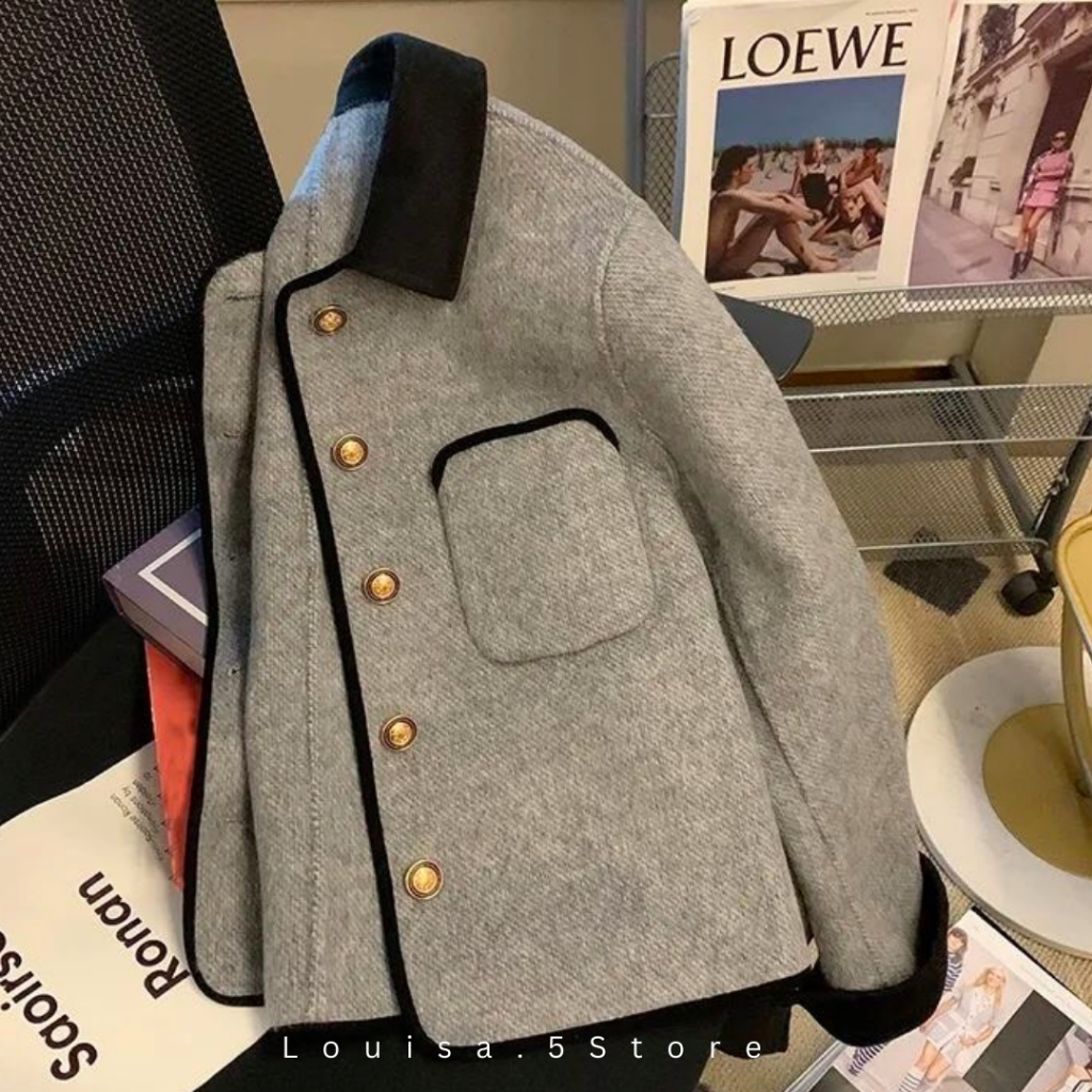 Áo khoác dạ Tweed có cổ phong cách Hàn Quốc mẫu mới 2023