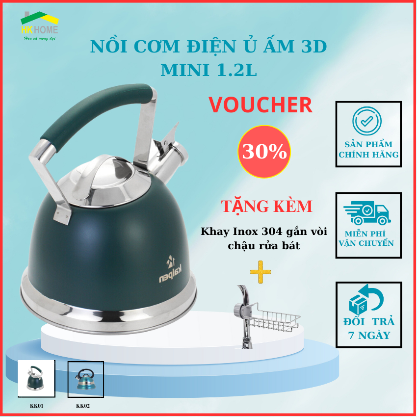 Ấm đun nước 2.5L bằng inox 304 có còi báo nước sôi chính hãng Kalpen bảo hành 5 năm