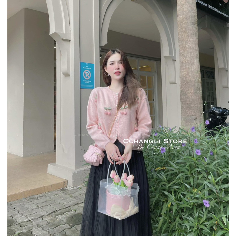 Áo len đính cherry 2 màu phong cách Hàn Quốc 23’September