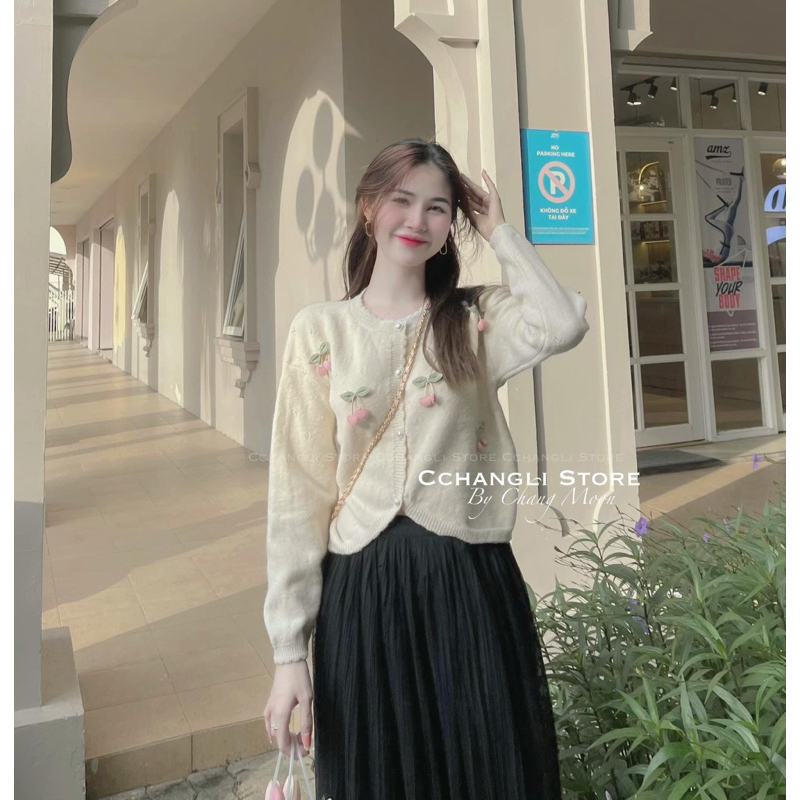Áo len đính cherry 2 màu phong cách Hàn Quốc 23’September