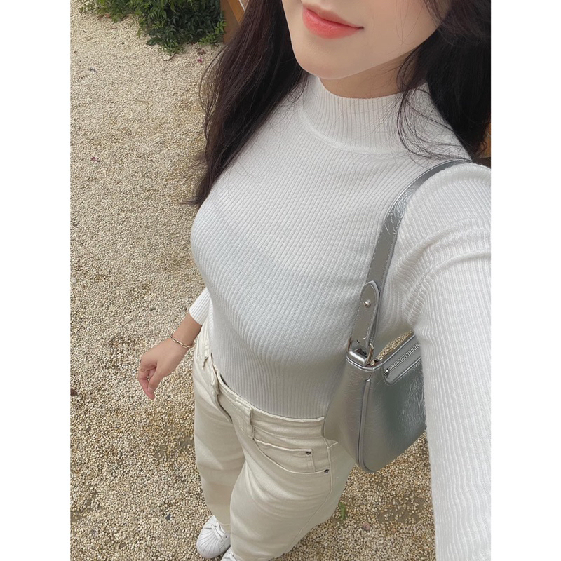 Áo Len Gân - 915 - Trơn - Cổ Cao - Tay Dài