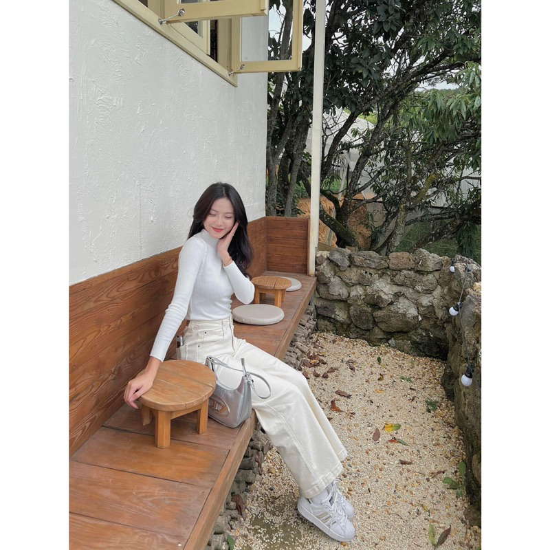 Áo Len Gân - 915 - Trơn - Cổ Cao - Tay Dài