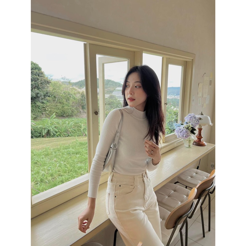 Áo Len Gân - 915 - Trơn - Cổ Cao - Tay Dài