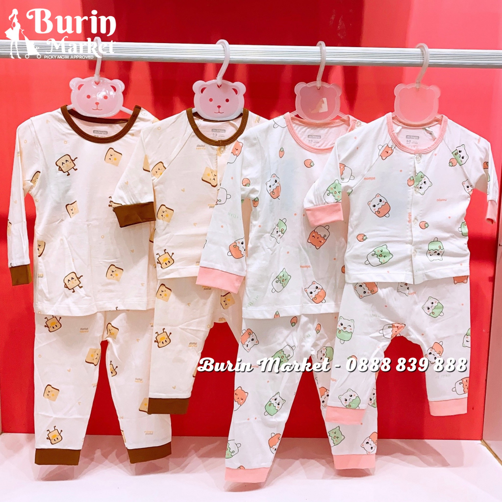 Bộ dài tay sơ sinh khuy giữa sợi tre họa tiết Mompa size từ 0-9m(809)- Quần áo- Burin Market