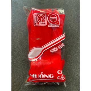 Bịch 50 muỗng nhựa cao cấp, thìa nhựa dùng một lần 15cm, muỗng nhựa trà sữa có sẵn 5 màu: xanh lá, đen, trắng, vàng, đỏ