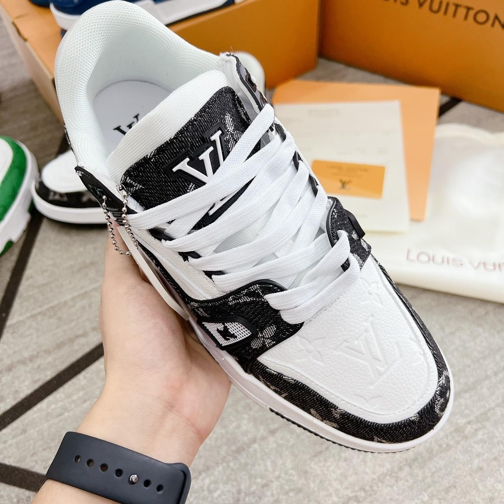 Giày Lv Louis Vuitton Trainer Black White, Giày Thể Thao Lv Đen Trắng Nam Nữ Hot Trend 2023