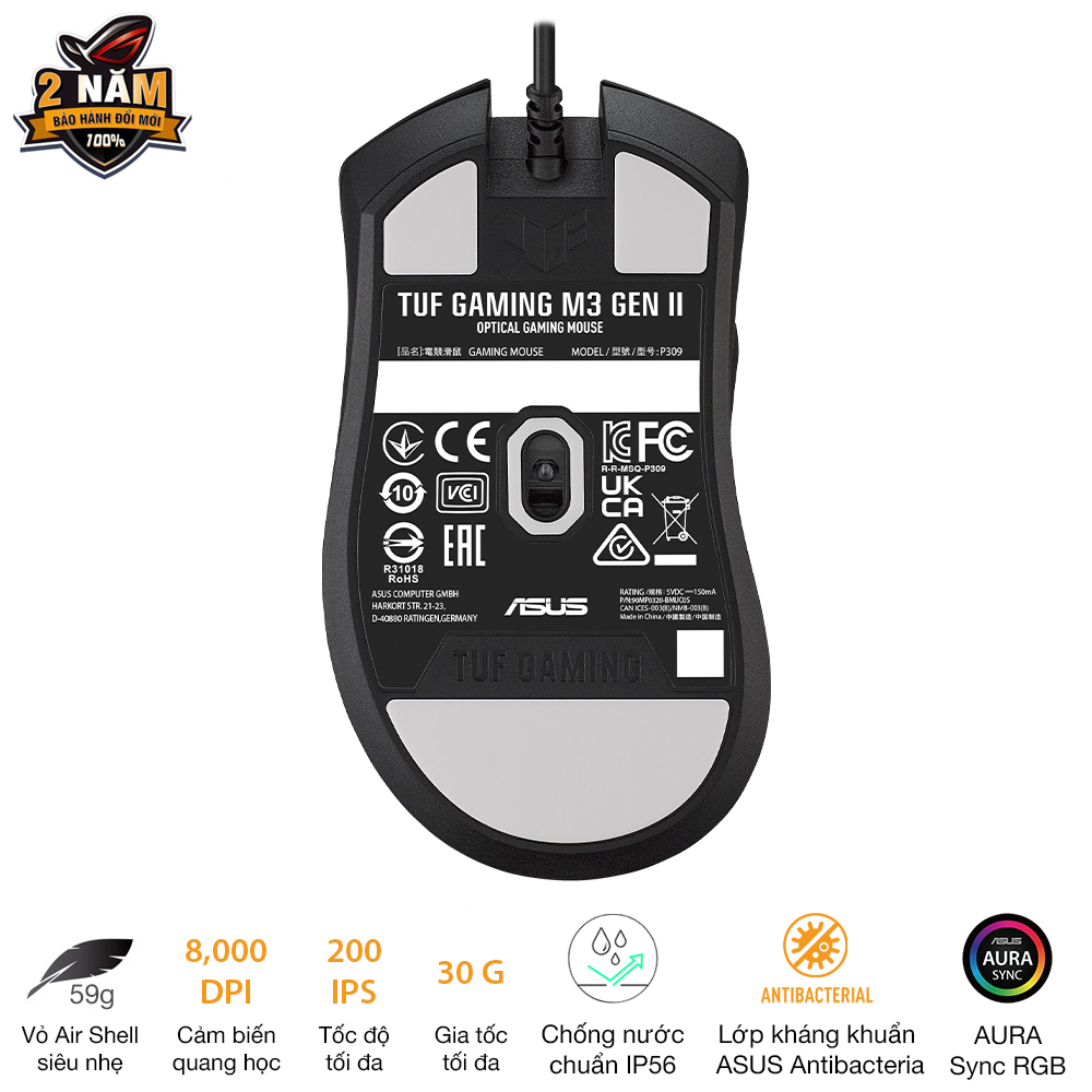 Chuột game có dây ASUS TUF GAMING M3 GEN II, 8000Dpi, chống bụi nước IP56
