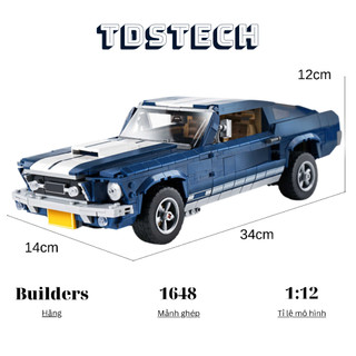 Mô hình lắp ráp siêu xe, lắp ráp xe đồ chơi, xe technic chưng bày Ford Mustang Vintage tỉ lệ 1:12 1648 chi tiết