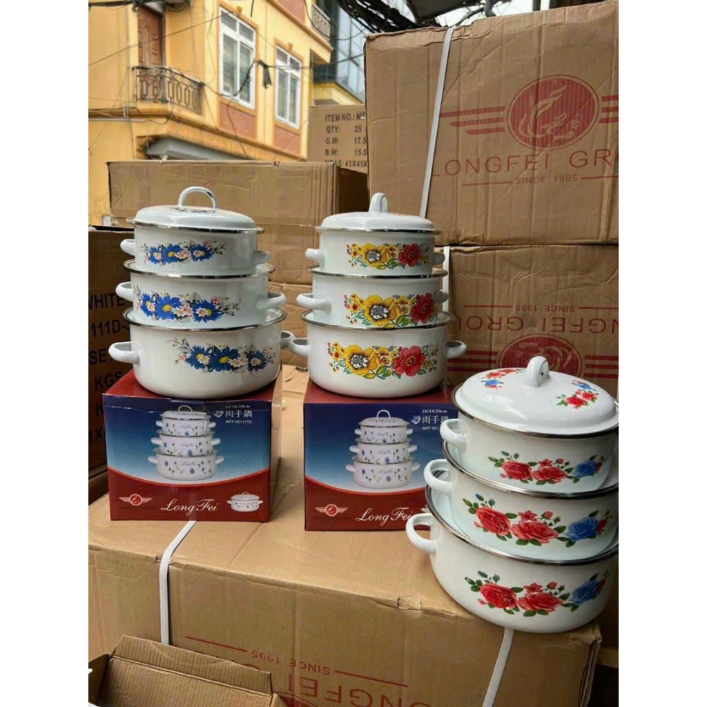 Bộ 3 chi tiết  Nồi Tráng Men
